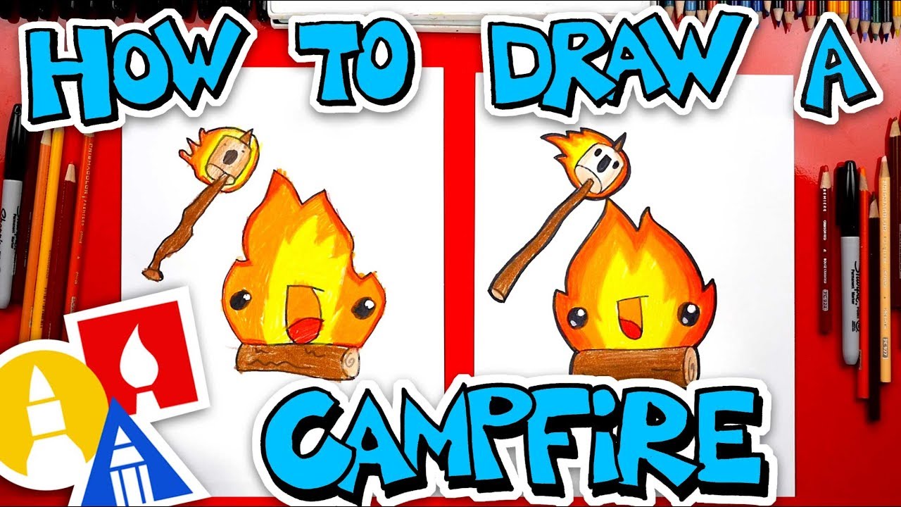 How To Draw A Funny Campfire And Marshmallow 