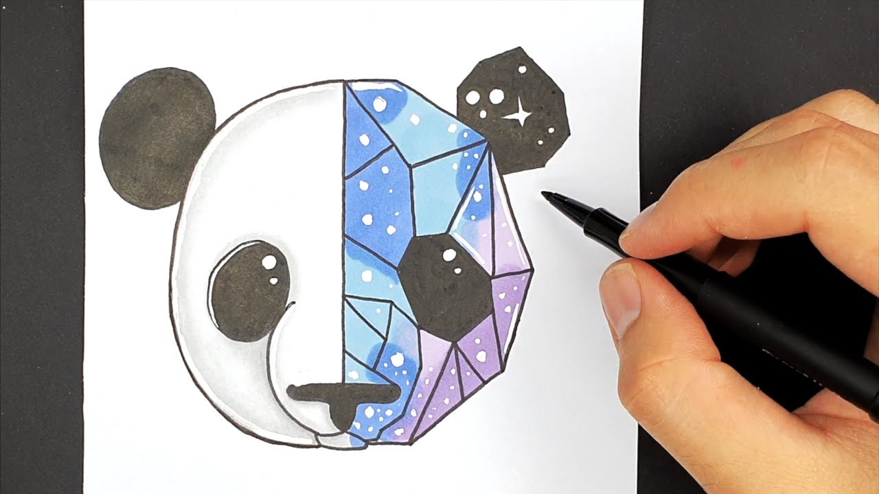 How to Draw a Cute Panda - Tattoo Idea - Geometric Drawing Tutorial 