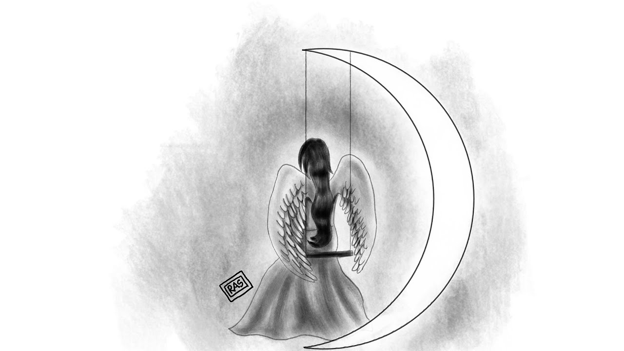 A fairy is sitting on the Moon - Digital Sketch || How to draw Fairy Dreams Scenery || peri çizimi 