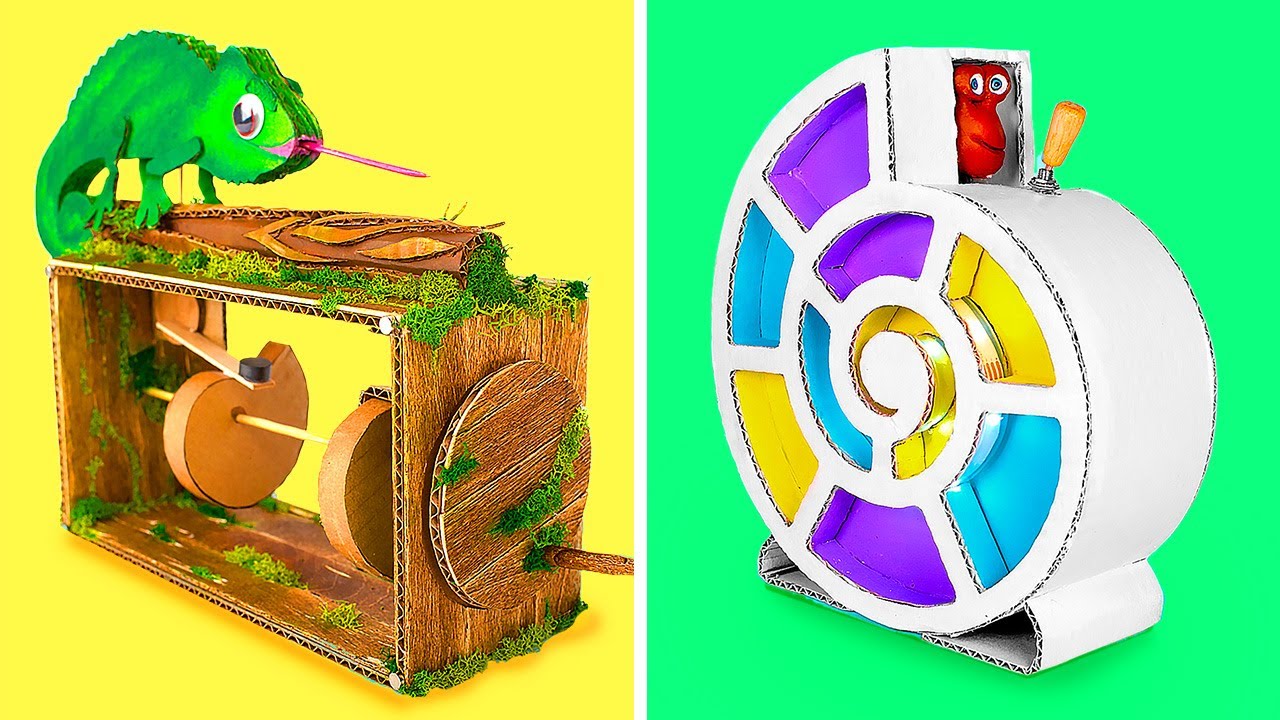 Moving DIY Cardboard Toys || Crazy Moving Snail And Anti Stress Chameleon 