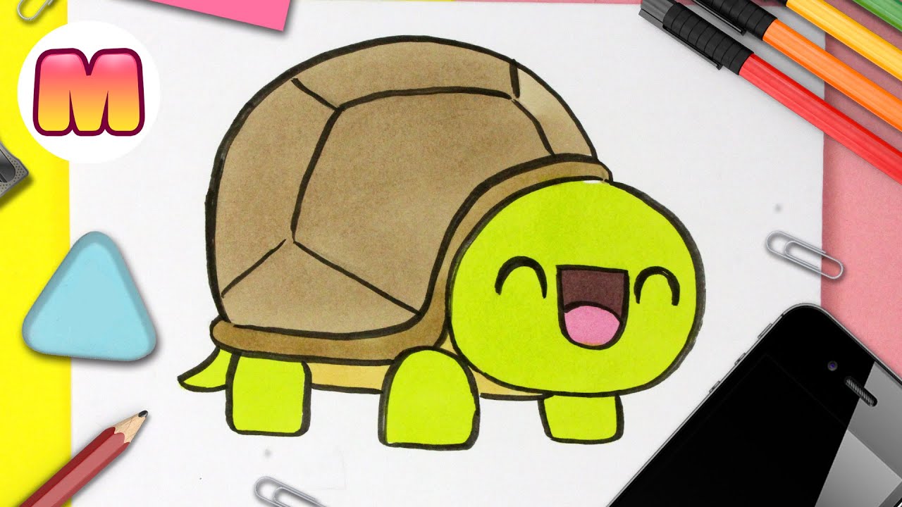 COMO DIBUJAR UN TORTUGA KAWAII - Dibujos kawaii faciles - Aprende a dibujar animales kawaii 