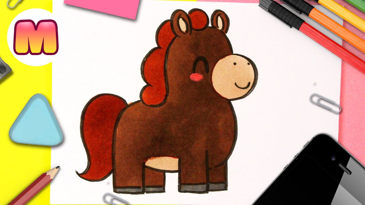 COMO DIBUJAR UN CABALLO KAWAII - Dibujos faciles kawaii - Aprende a dibujar animales kawaii 