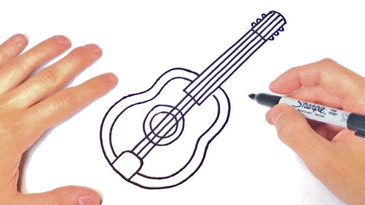 Cómo dibujar una Guitarra Paso a Paso | Dibujo de Guitarra Instrumento 