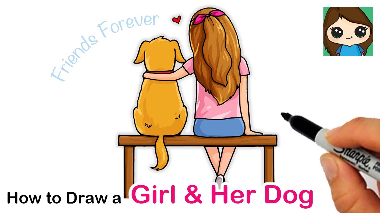 How to Draw a cute Girl Hugging her Dog | Back View 