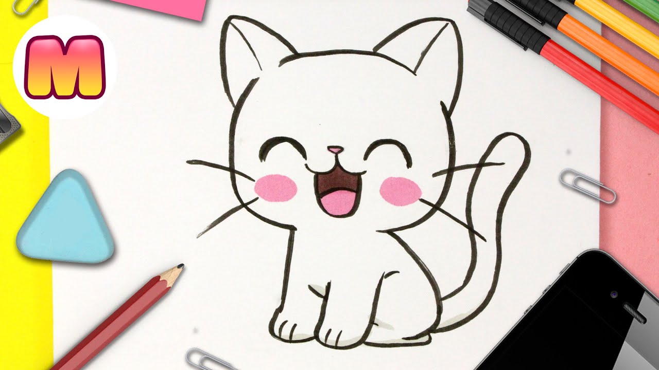 Como dibujar un GATO KAWAII ? FACIL PASO A PASO ? como dibujar un gatito bebe 