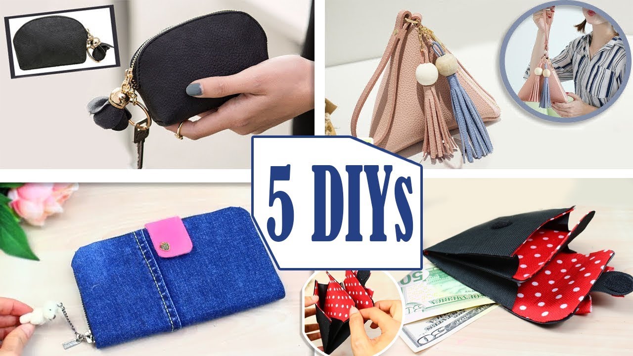 5 FAST DIY POUCH DESIGNS TUTORIAL // For Cash and Credit Cards Woman Purse 