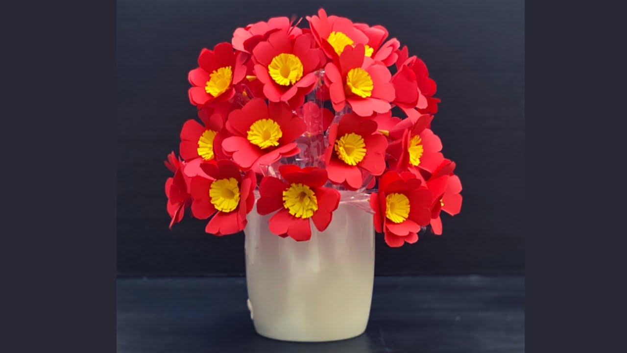 Plastic Bottle Flower Vase Craft - Paper Flowers - Home Decor Ideas 