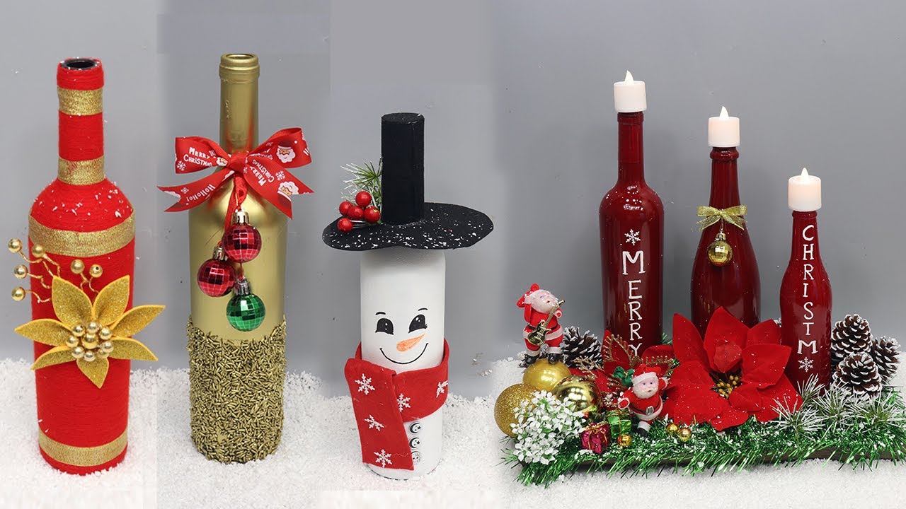 5 Christmas bottle decoration ideas | Home decorating ideas easy 2021 