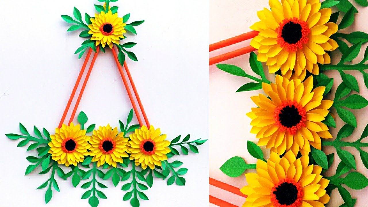 Paper Flower Wall Hanging Very Easy /DIY Paper Craft Easy Wall Decoration Ideas / Handmade Sunflower 