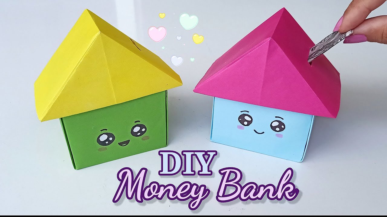 DIY MINI PAPER COIN BANK / Paper House Bank / Easy kids craft ideas / Origami Paper Craft 