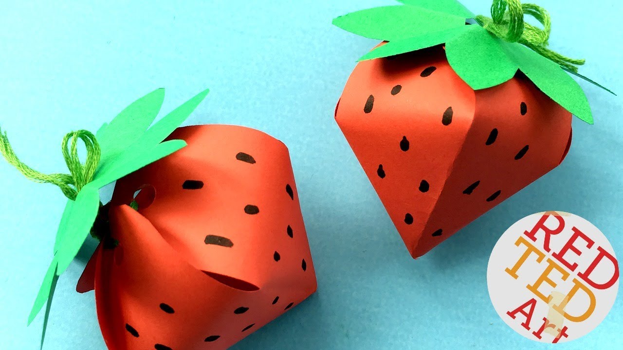 Strawberry Gift Box DIY - No Glue Paper Gift Box - easy paper box shaped strawberries 