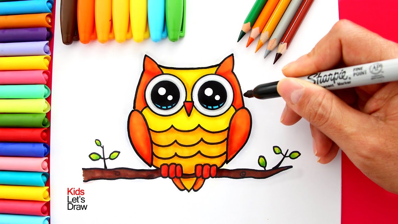 Aprende a dibujar y pintar un BÚHO Bebé sobre una Rama de Árbol | How to draw a Cute Baby Owl 