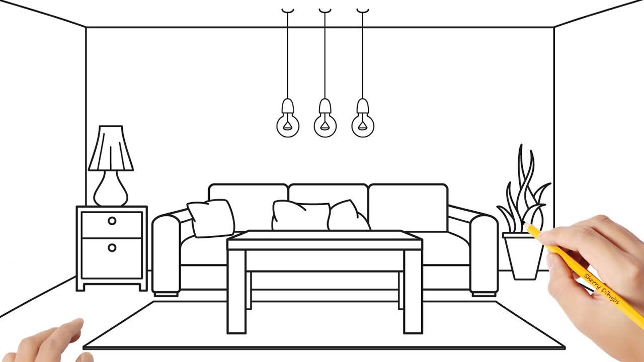 Cómo dibujar una sala de estar | Dibujos sencillos 
