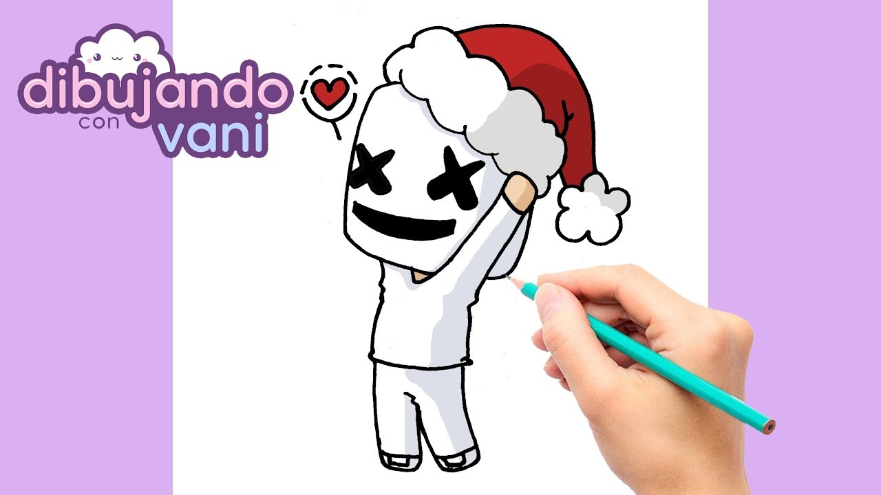 COMO DIBUJAR A MARSHMELLO DE NAVIDAD PASO A PASO - DIBUJOS PARA DIBUJAR - IMAGENES FACILES KAWAII 