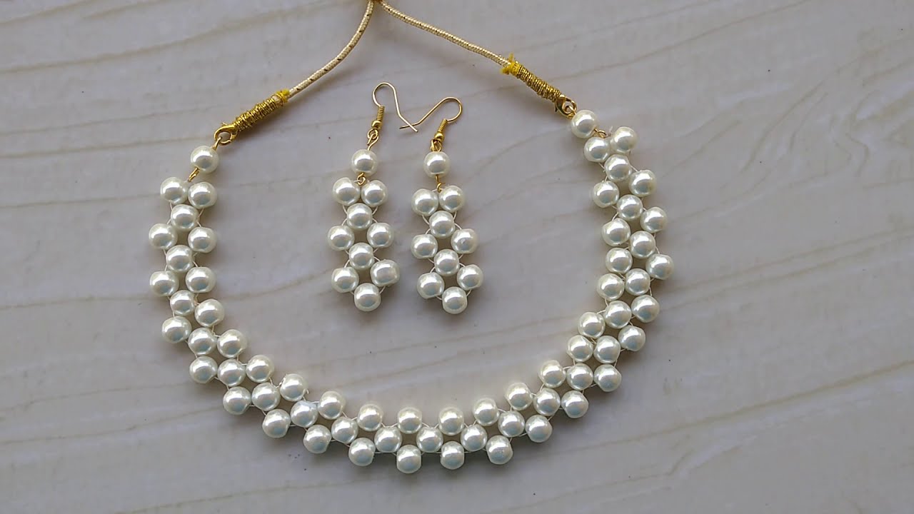 60 | How to make Pearl Beaded Necklace | Diy jewellery making at home | DIY Pearl Necklace 