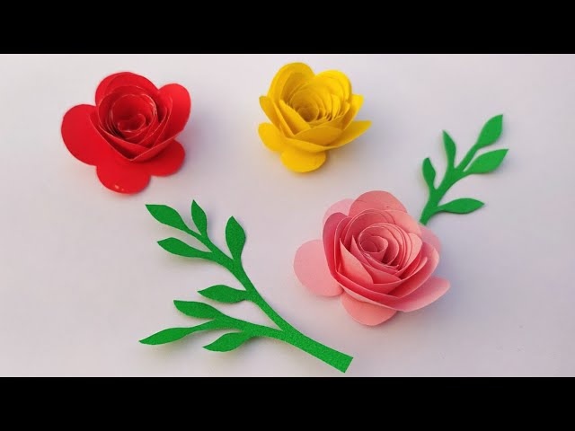 Paper Rose Flower / Leaves Craft Idea Handmade Home Decor/ Art Ideas 