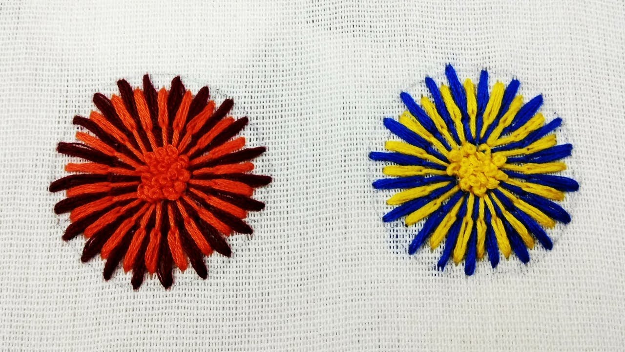 Hand Embroidery : Long and Short Chain Stitch Flower | Handwork | Needlepoint 