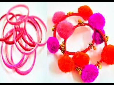 DIY POM POM BANGLES | Reuse Old Bangles | Nelufa Crafts | 