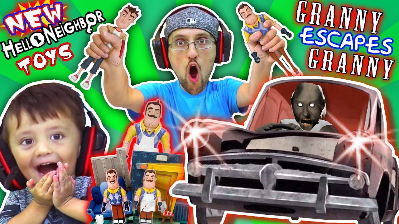 GRANNY gives HELLO NEIGHBOR TOYS to FGTEEV & She plays GRANNY 2! (Car Escape Ending) 