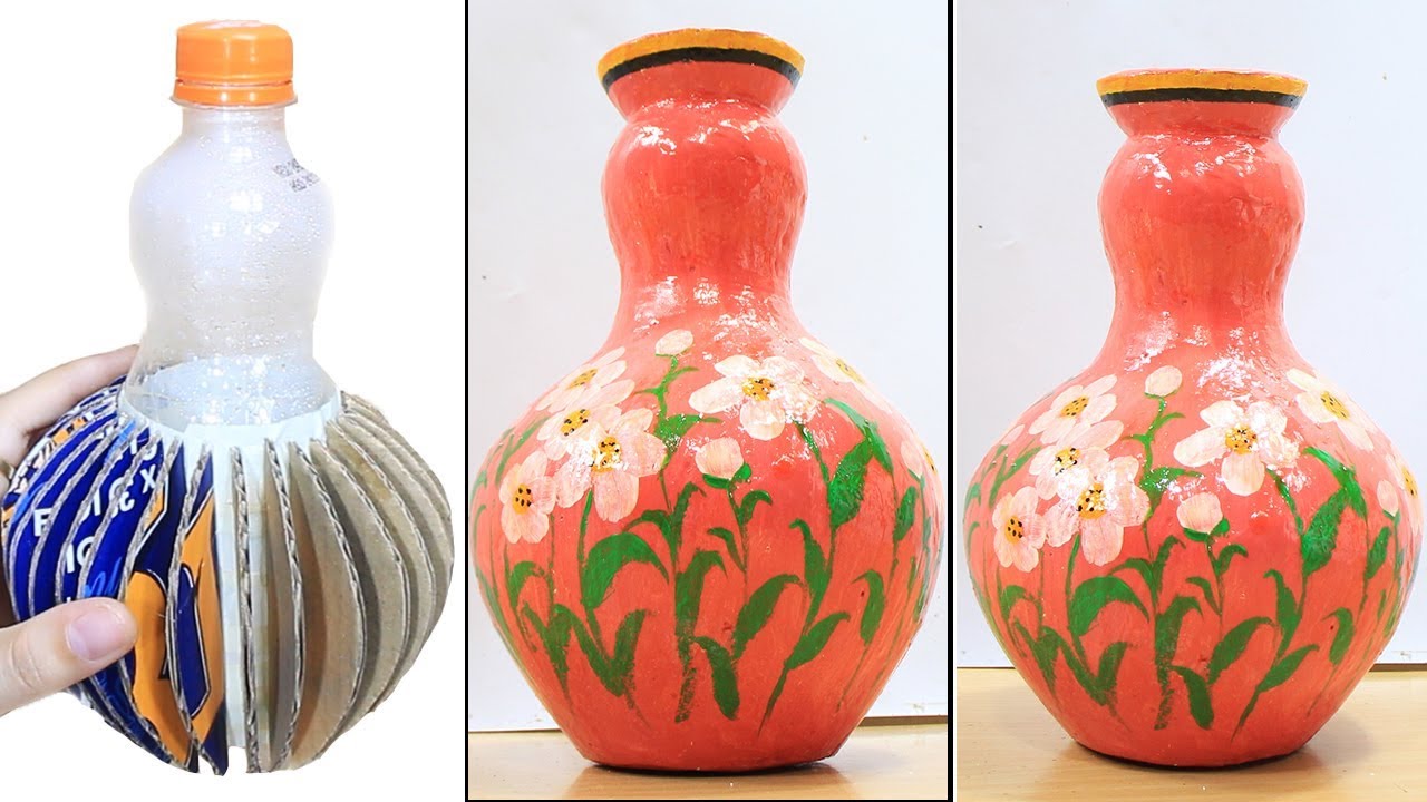 Plastic bottle flower vase design easy | Home decorating ideas 