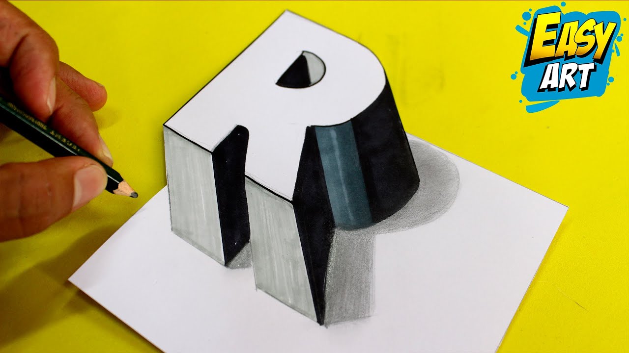 ? Como Dibujar la Letra R en 3D ► Como Dibujar en 3D - Como Hacer letras en 3D - Easy Art 