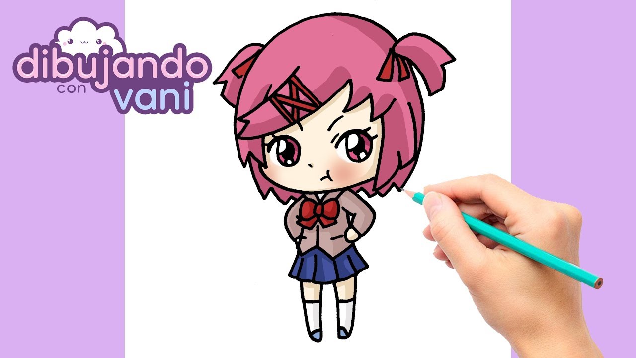 COMO DIBUJAR A NATSUKI DE DOKI DOKI LITERATURE CLUB PASO A PASO - DIBUJOS IMAGENES FACILES KAWAII 