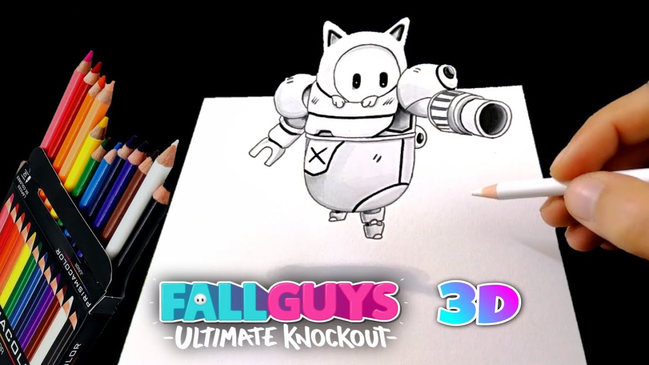 COMO DIBUJAR Y COLOREAR AL GATO ROBOTO DE FALL GUYS | 3D | how to draw fall guys gato robot skin 