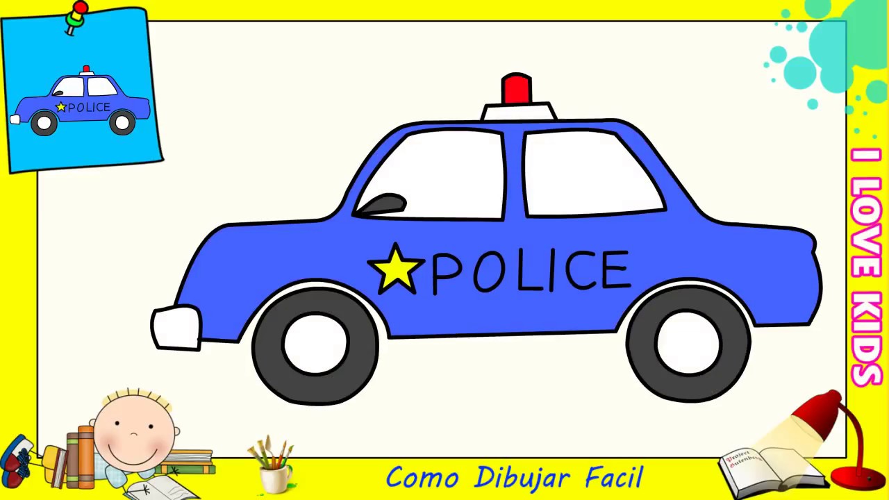 Como dibujar un carro de policia FACIL paso a paso para niños y principiantes 1 