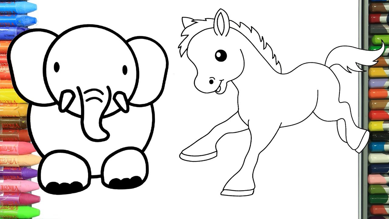 Cómo Dibujar y Colorear caballo, elefante y delfín | Dibujos Para Niños | Aprender Colores 