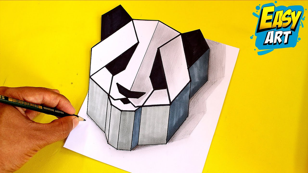 ? Cómo Dibujar un OSO PANDA en 3D con Lineas - How to Draw a 3D PANDA BEAR with Line - Easy Art 