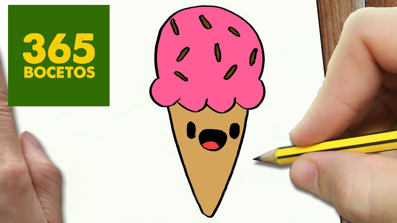 COMO DIBUJAR UN HELADO KAWAII PASO A PASO - Dibujos kawaii faciles - How to draw a ice cream cone 