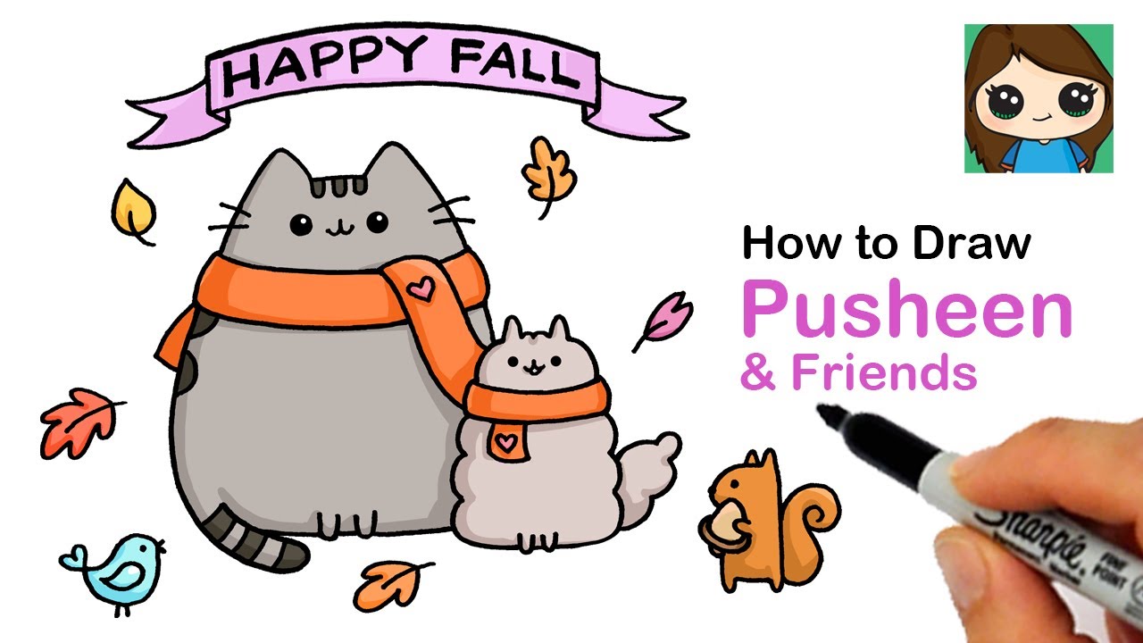 How to Draw Happy Fall Art ? Pusheen and Friends Easy 