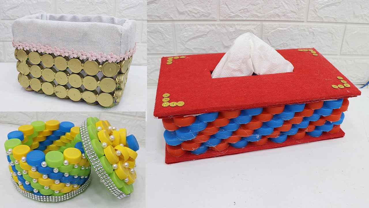 3 Plastic bottle caps recycle ideas | Storage box diy ideas 