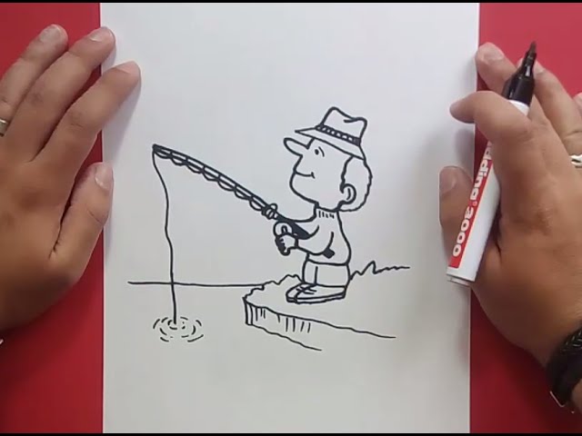 Como dibujar un pescador paso a paso | How to draw a fisherman 