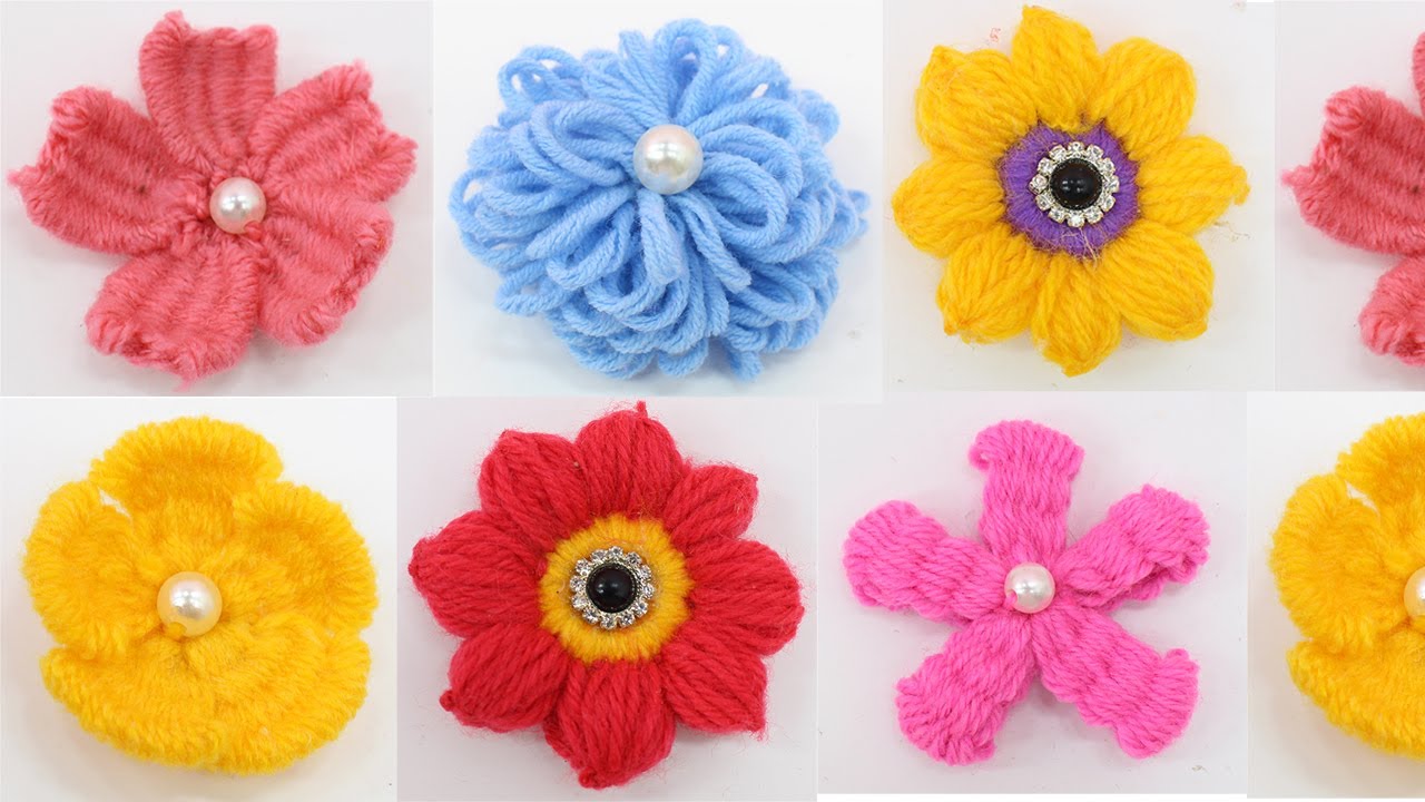 10 Best collection Woolen thread craft flower | Diy Flowers from wool 