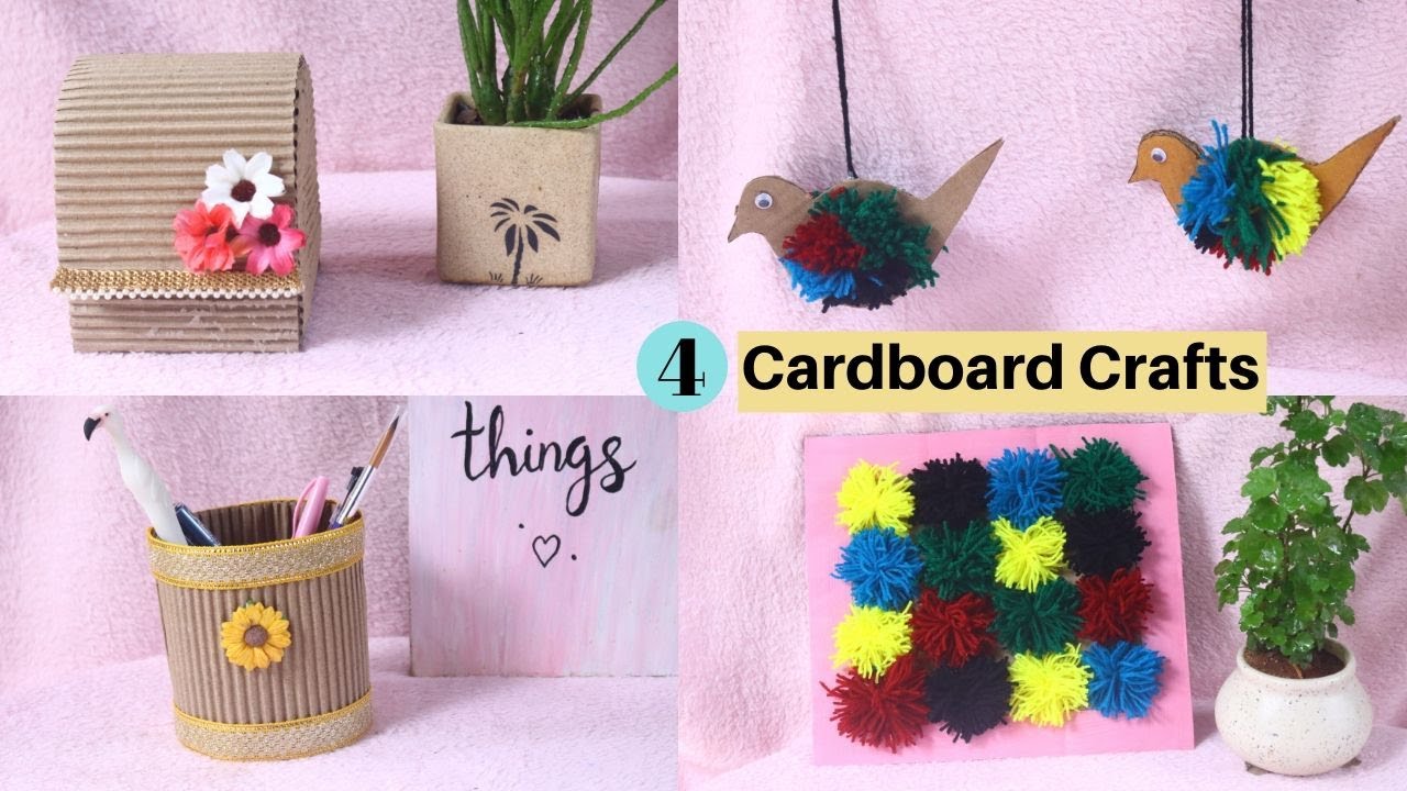 4 Easy Craft Ideas From Cardboard/ DIY Cardboard crafts Best out of Waste 