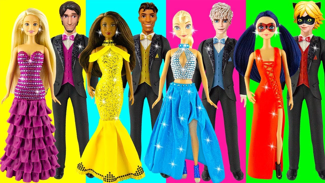 How to make play doh Prom Dresses for Elsa Rapunzel Barbie | Learning videos for kids 