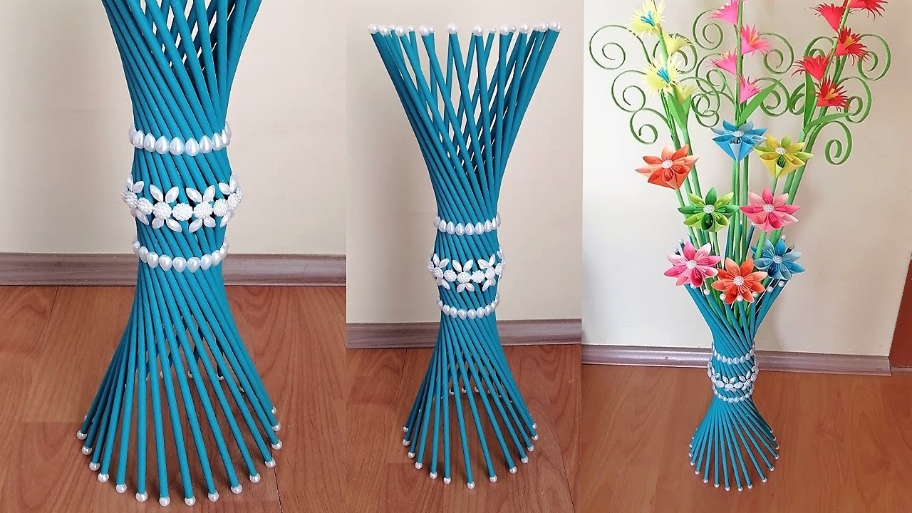 Atık Kağıttan Yer Vazosu Yapımı / DIY Paper Flower Vase 