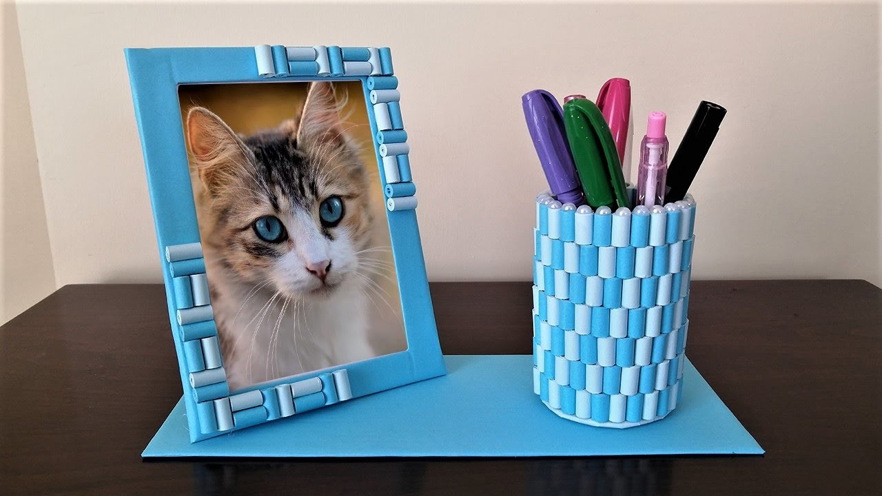 Kağıttan Çerçeveli Kalemlik / DIY Photo Frame and Pen Stand 