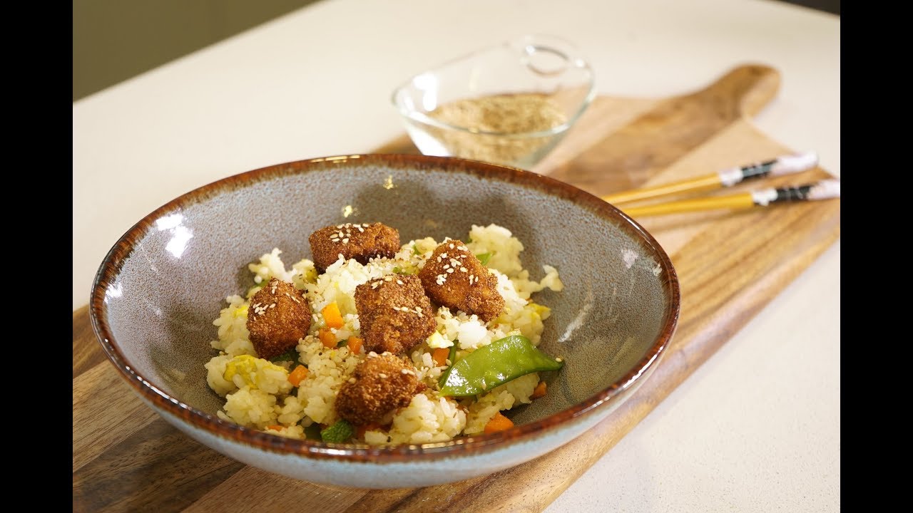 Arroz oriental con cubitos de cerdo 