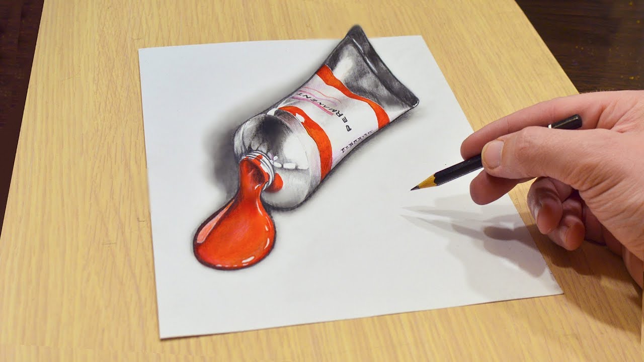 Рисуем Реалистичный 3D Рисунок Тюбик Краски Artist draw realistic 3D drawing 