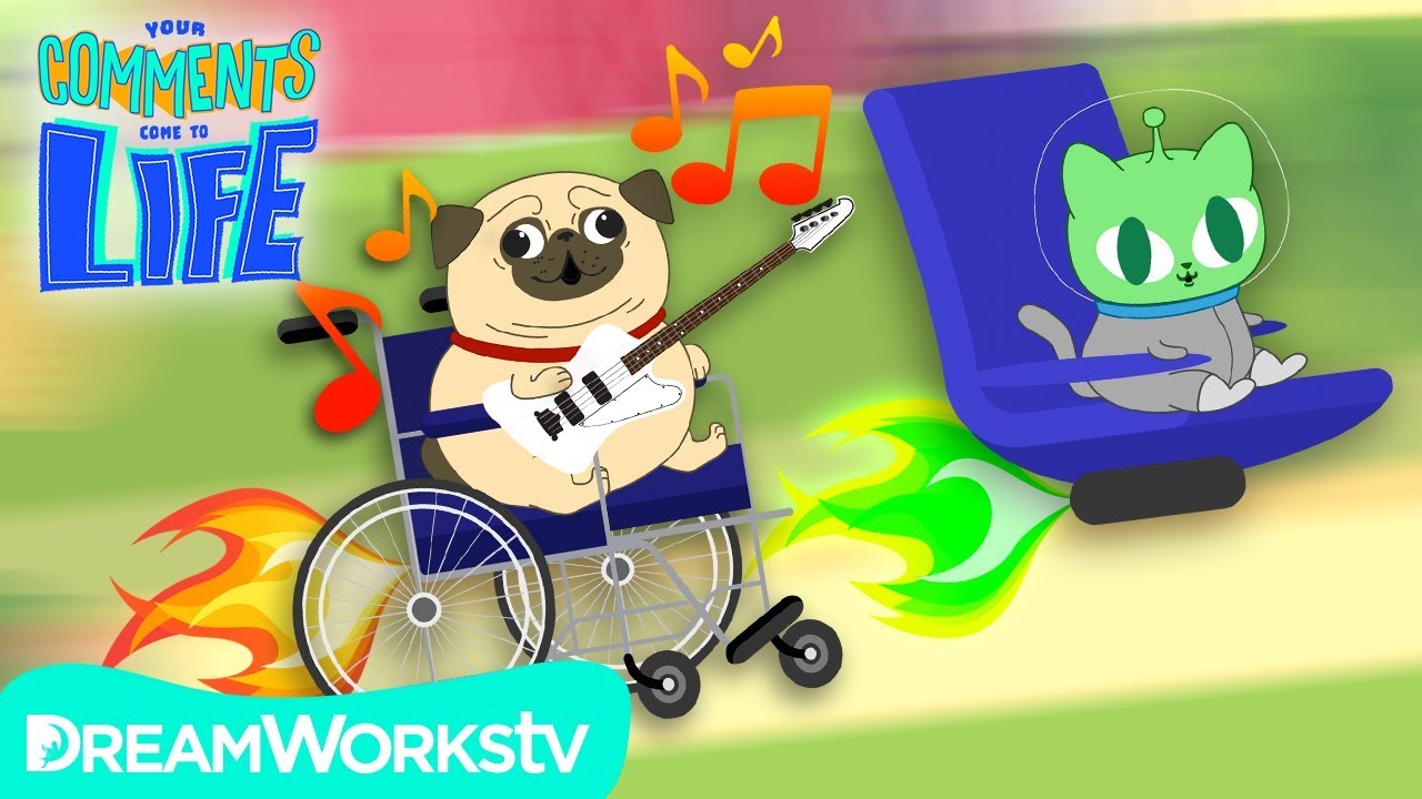 Singing Pug Races Space Cat! | YOUR COMMENTS COME TO LIFE 