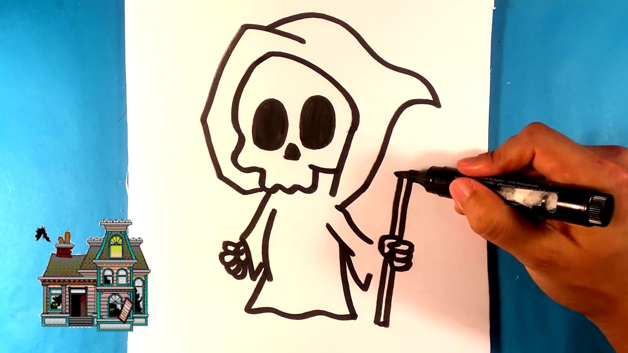 How to Draw Cute Grim Reaper - Halloween Drawings 