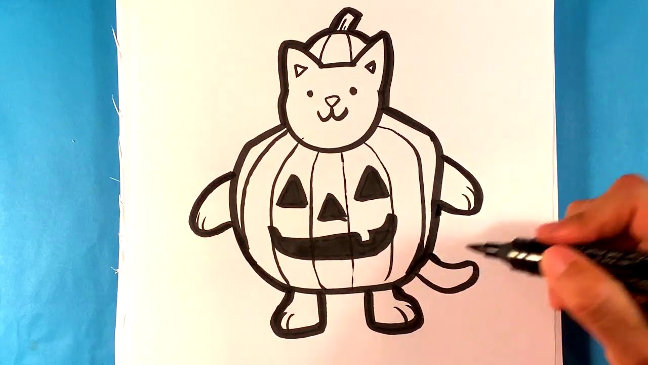 How to Draw Cat in Halloween Outfit - Halloween Drawings 1