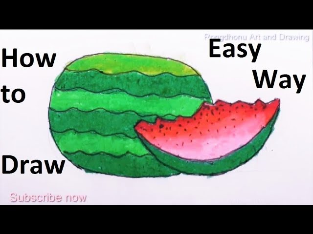 Featured image of post Watermelon Fruit Drawings Easy Then use dark blue green lines for watermelon the distance is approximately equal notice the beginning of the blue lines starting at the beginning of the fruit