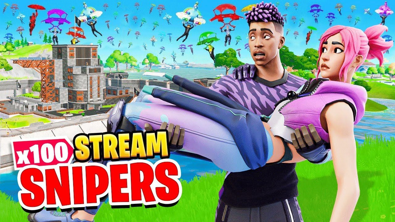 TRY TO SURVIVE vs 100 Stream Snipers with My Girlfriend! (Fortnite) 