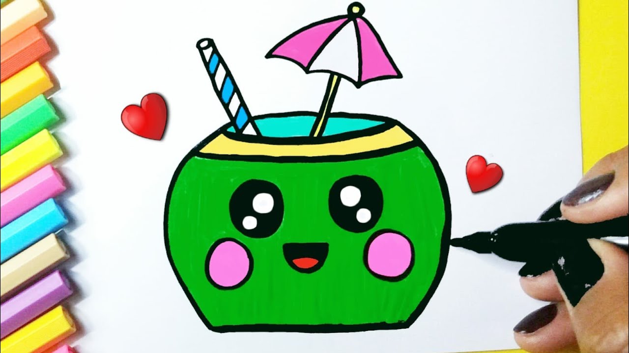 How to draw Kawaii cute Coconut l Como desenhar Coco fofo Kawaii - Drawing to Draw 