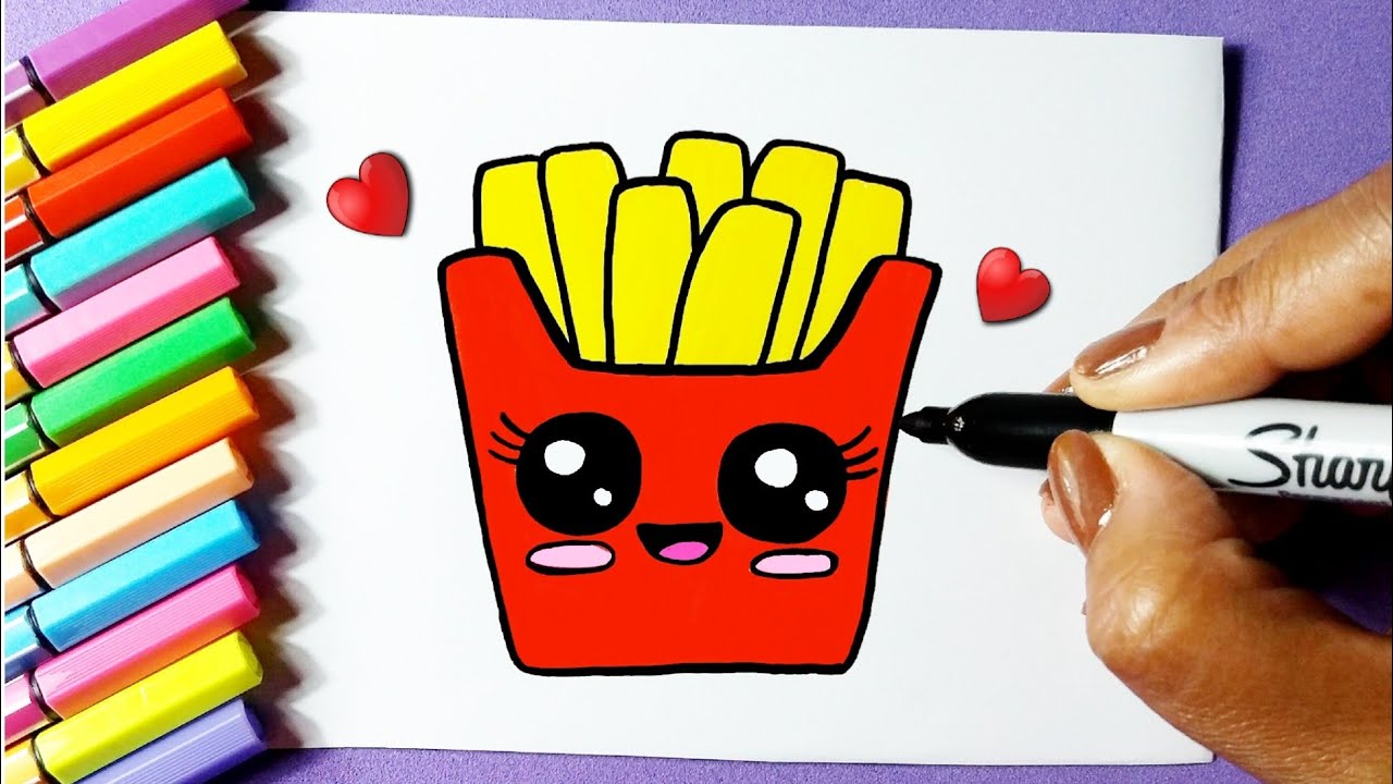 Como desenhar Batata Fritas fofa Kawaii ❤ Desenhos Kawaii - Desenhos para Desenhar 