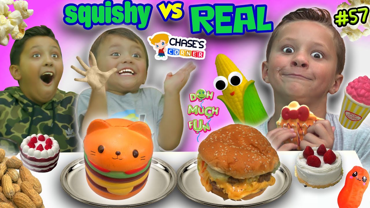 Chase's Corner: SQUISHY FOOD vs REAL FOOD Challenge! (#57) | DOH MUCH FUN 