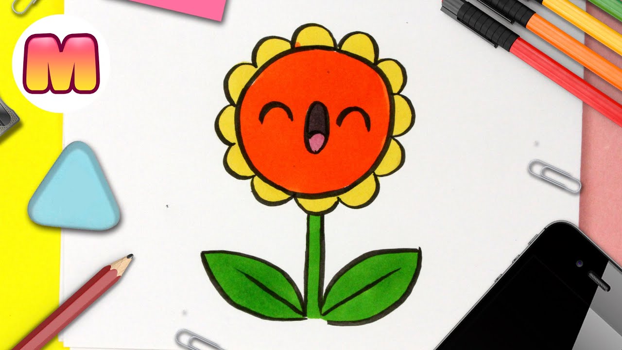 COMO DIBUJAR UNA FLOR KAWAII ? Dibujar un Girasol ? Aprender a dibujar 